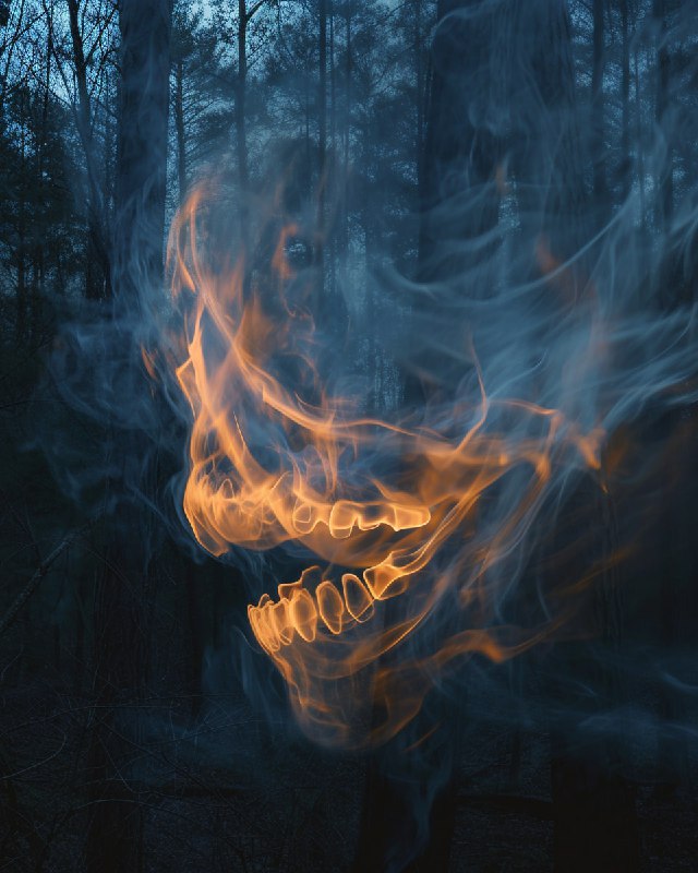 Screaming Smoke Ghost Fangs in Night Forest
