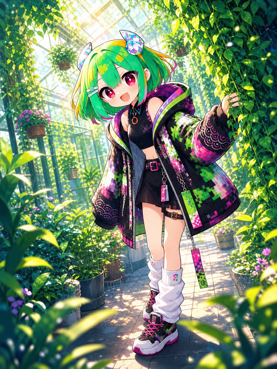 Cyber Girl in Sunlit Greenhouse