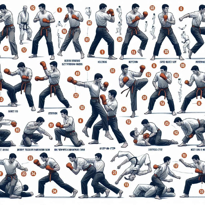Step-by-Step Fighting Techniques and Martial Arts Diagram