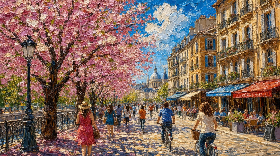 Joyful Spring Paris Street Scene