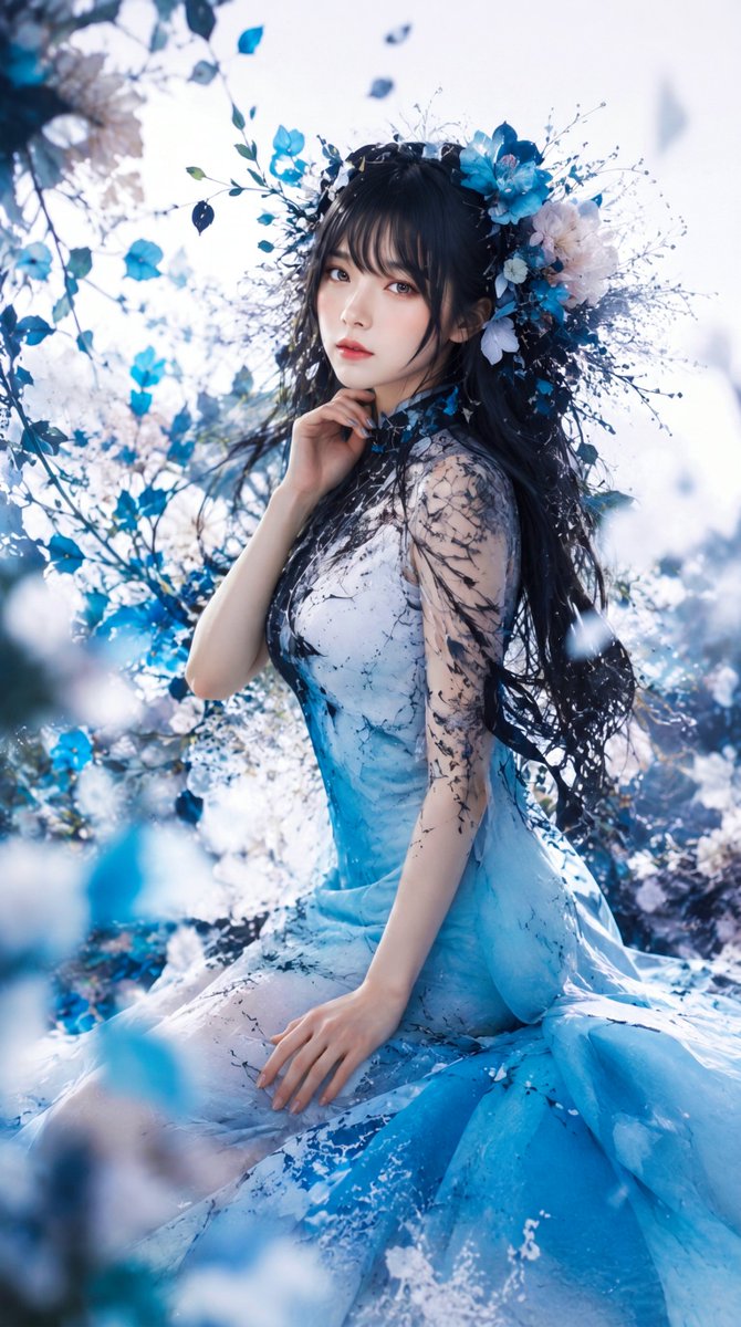 Dreamy Blue Garden Fantasy Portrait