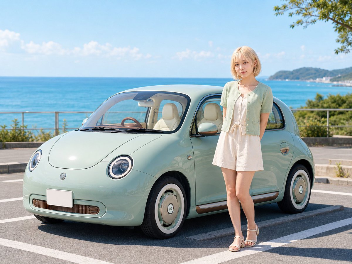 Pastel Retro Car Seaside Lifestyle Shot
