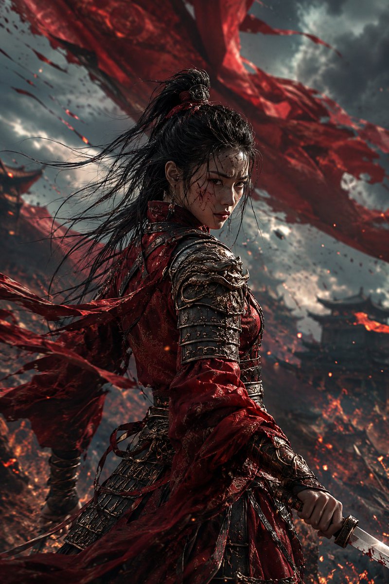 Fierce Warrior in Burning Battlefield