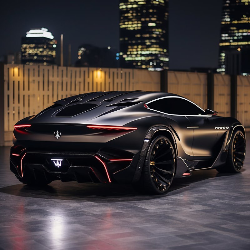 Black Maserati SUV Rear View With LED Lights at Night