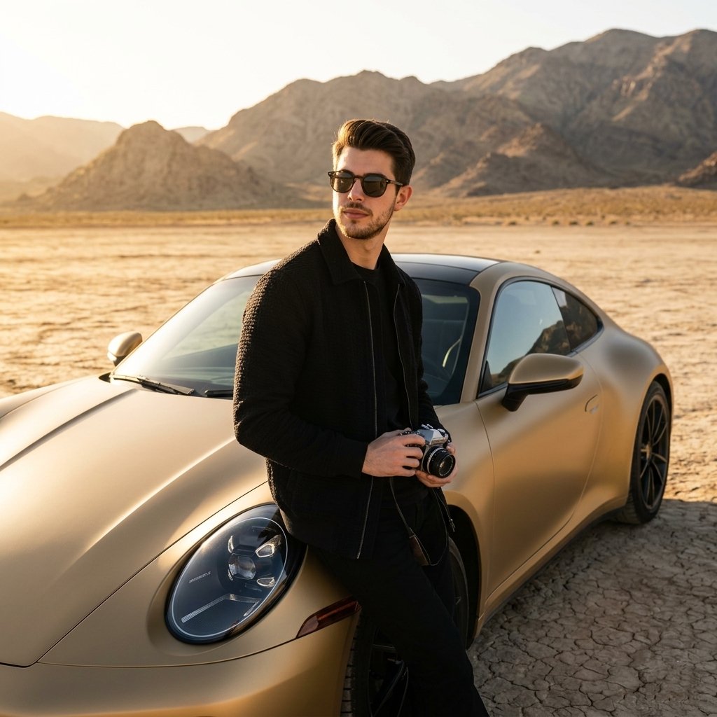 Stylish Man With Gold Porsche Desert