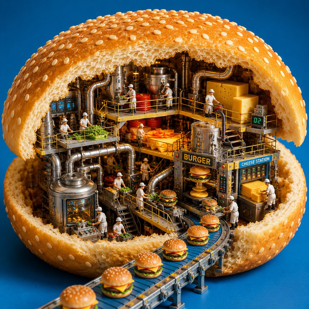 Tiny Burger Factory Inside Bun