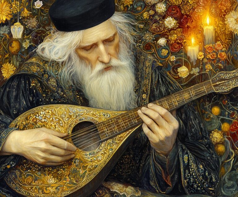 Old Man Playing Lute in Palekh Art
