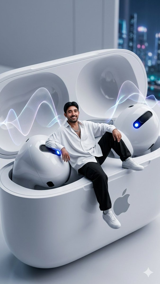 Mini Man in Giant AirPods Dream