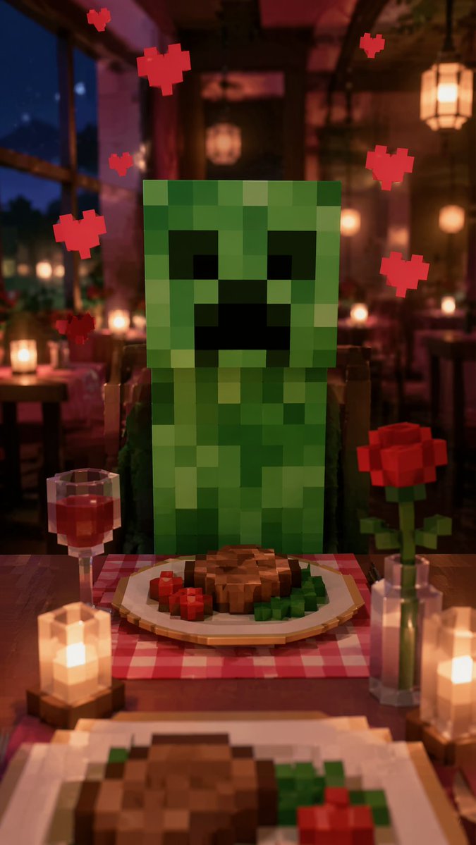 Romantic Dinner With Minecraft Creeper