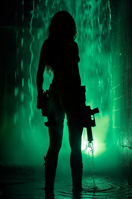 Villain Woman Silhouette With Luminescent Water Gun