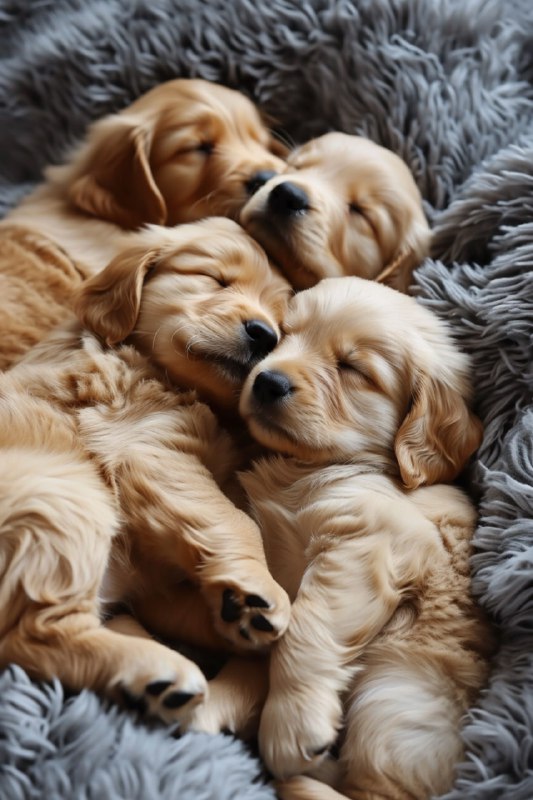 Fluffy Golden Retriever Puppies Snuggled Together