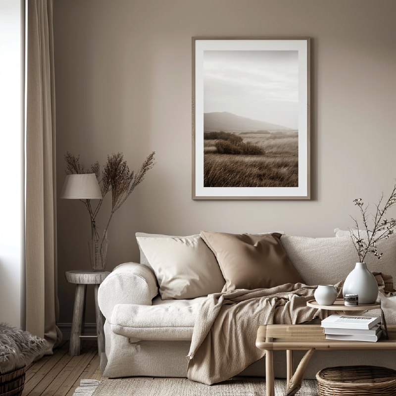 Framed Photo Mockup in Minimalist Danish Beige Hallway