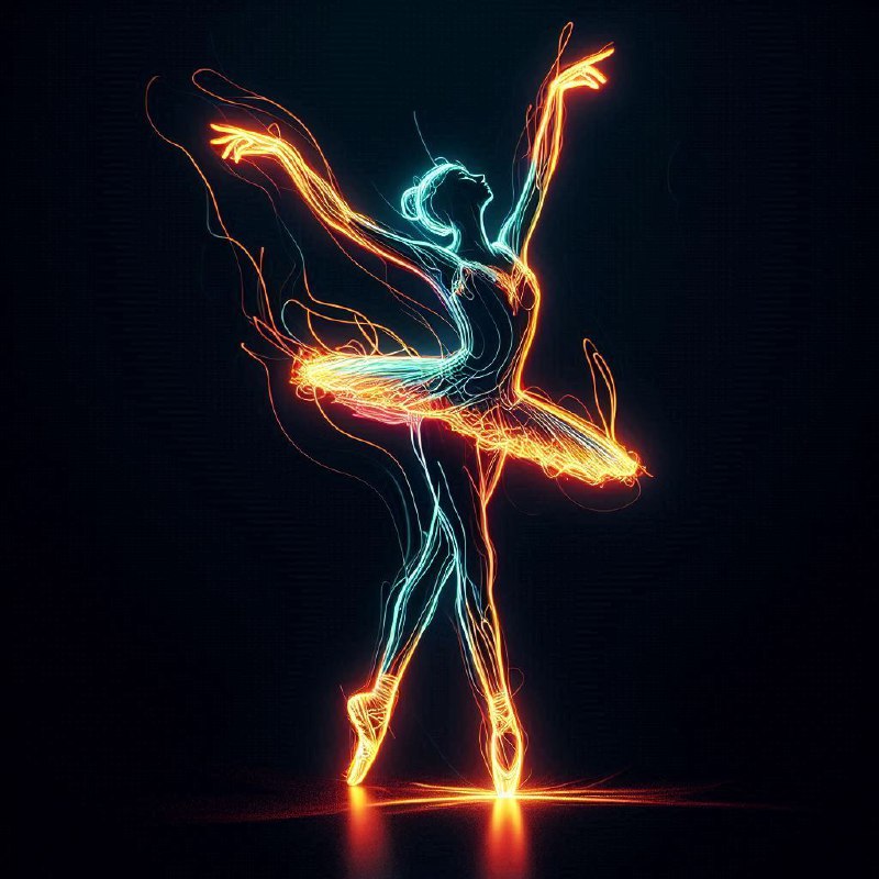 Neon Flame Silhouette of Ballet Dancer Mid-Twirl
