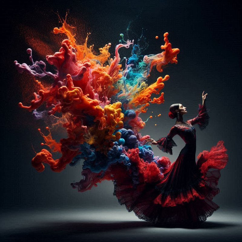 Flamenco Dancer Dress Dissolving Into Colorful Liquid Oil