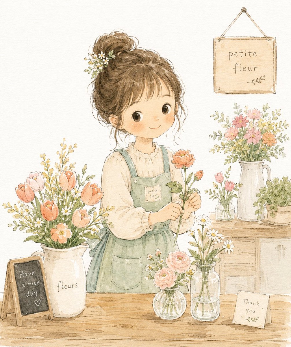 Cozy Flower Shop Girl Illustration