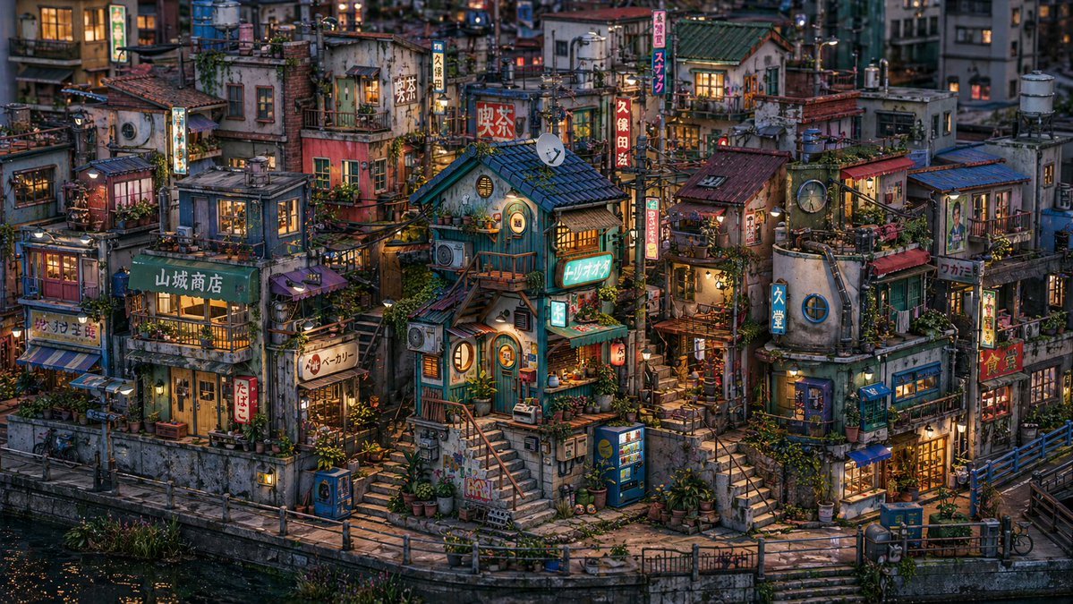 Nostalgic Japanese Canal Diorama