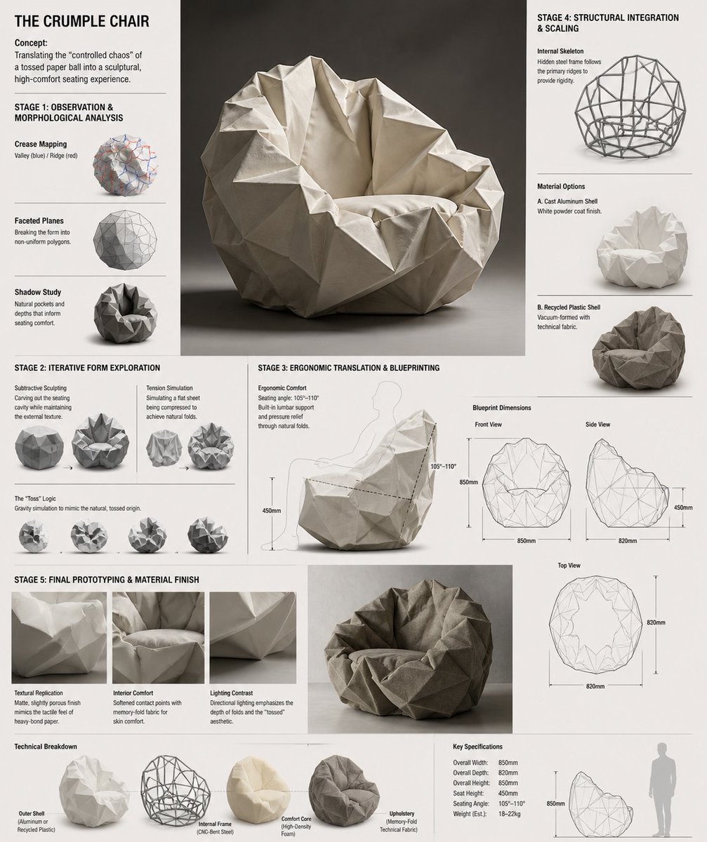 Crumpled Paper Chair Design