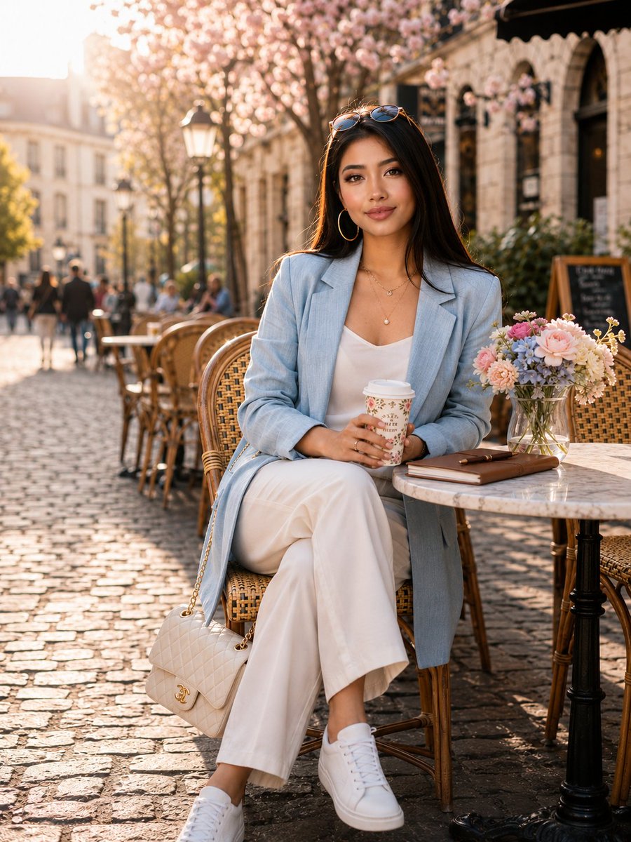 Golden Hour Café Fashion Portrait