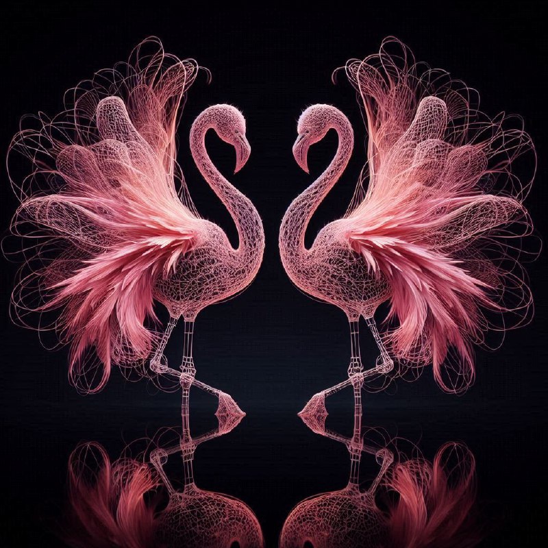 Wireframe Neon Pink Flamingo Logo Symbol in Plasma Style