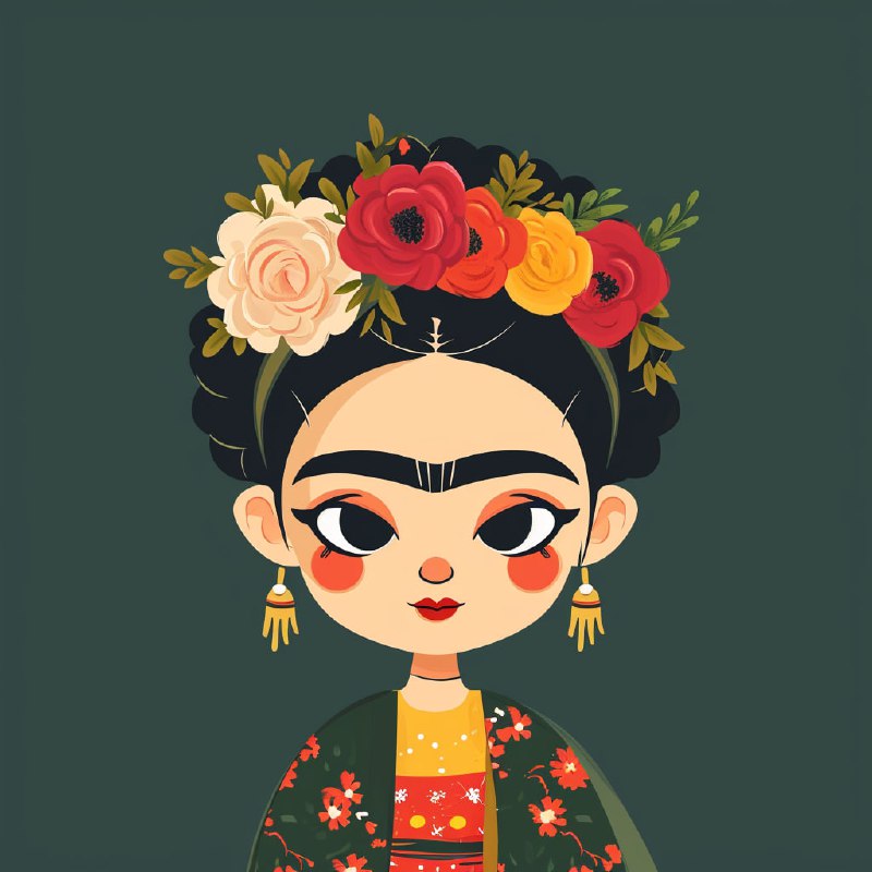 Funny Abstract Flat Style Frida Cartoon Portrait