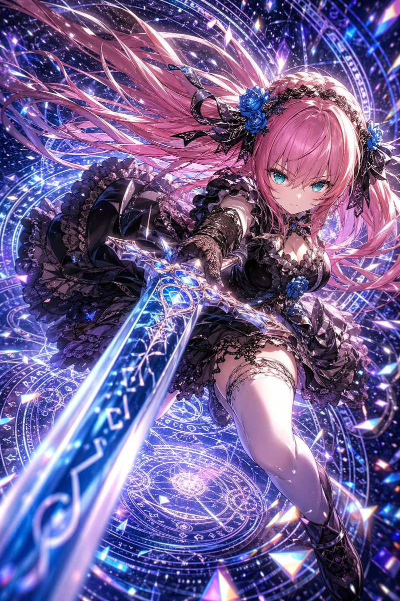 Gothic Magic Swordswoman Action Illustration