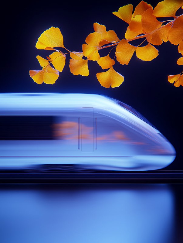 High-Speed Train Covered in Autumn Leaves