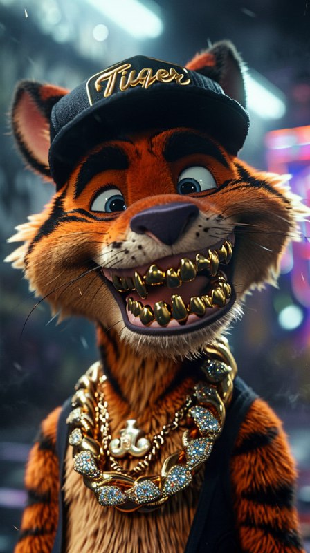 3D Cartoon Tigger With Gold Grill and Hip Hop Chains