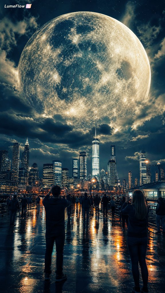 Giant Glowing Moon Over Futuristic City