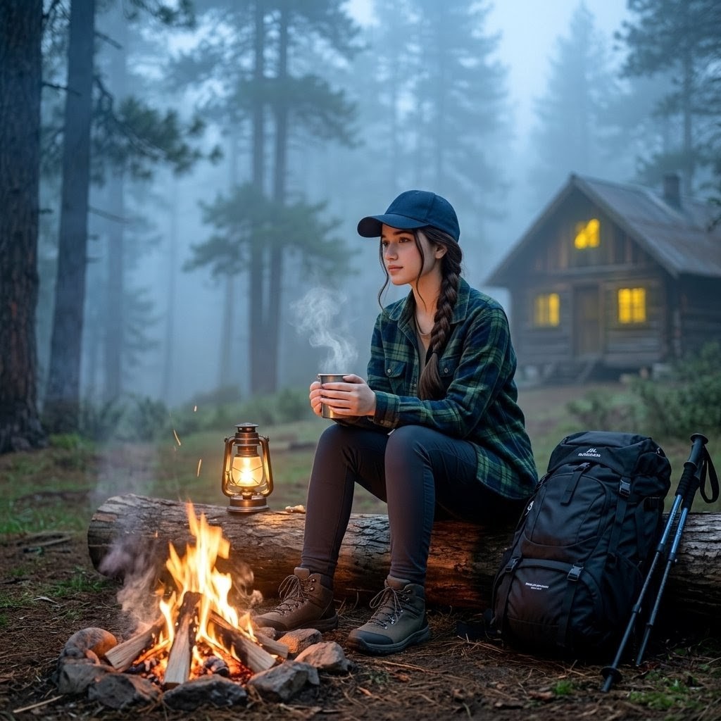 Misty Forest Camper at Dawn