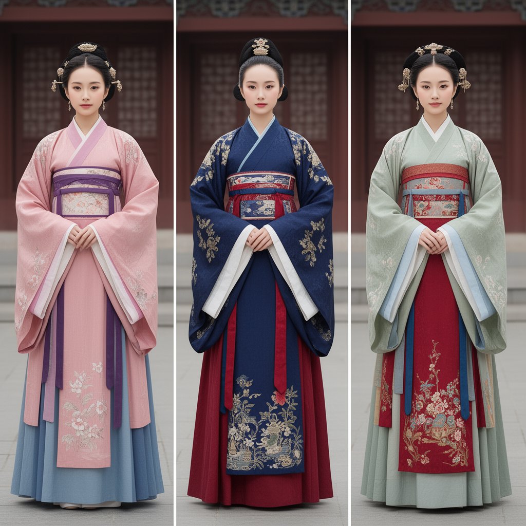 Korean Royal Hanbok Fashion Triptych