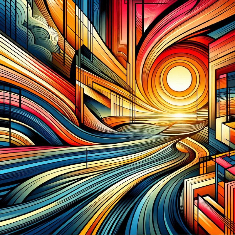 Neo Modern Summer Sunset Abstract in M.C. Escher Style