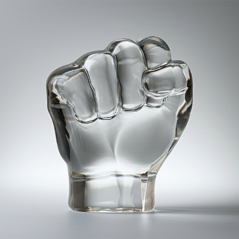 Glass Hand Fist Sculpture on a Light Background