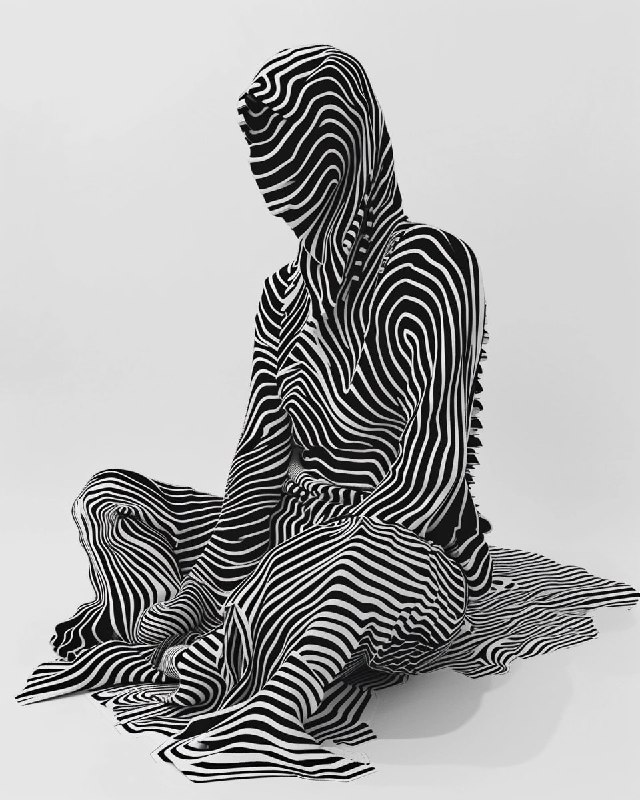 Generative Line Art Woman in Black and White 3D Style
