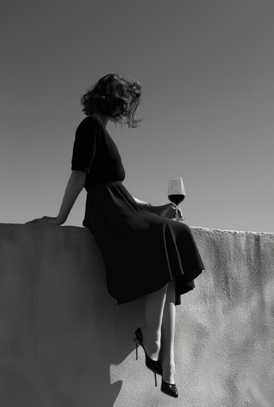 Woman on a Wall With Wine in Black and White Glass Art