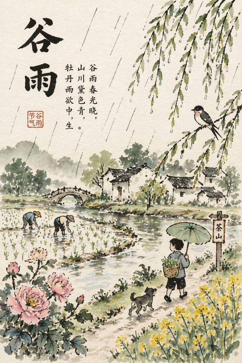 Grain Rain Feng Zikai Poster