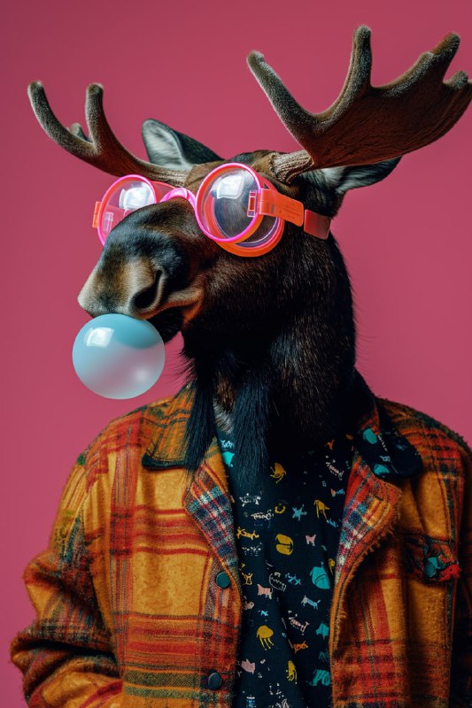 Anthony Burrill Style Moose Blowing Bubble Gum in Goggles