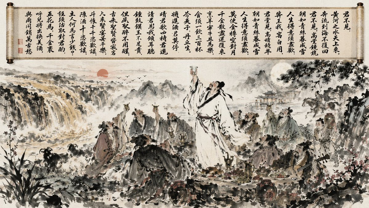 Traditional Ink Wash Banquet Painting