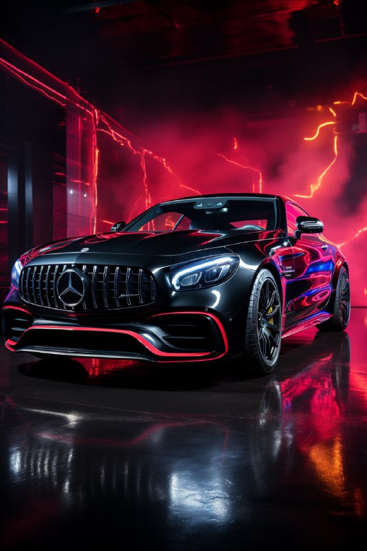 Mercedes Benz Luxury Car Studio Shot With Neon Lights