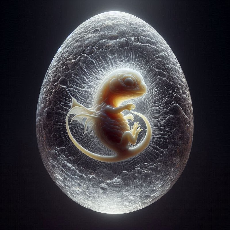 Macro Gelatin Egg With Tiny Embryonic Dragon Inside