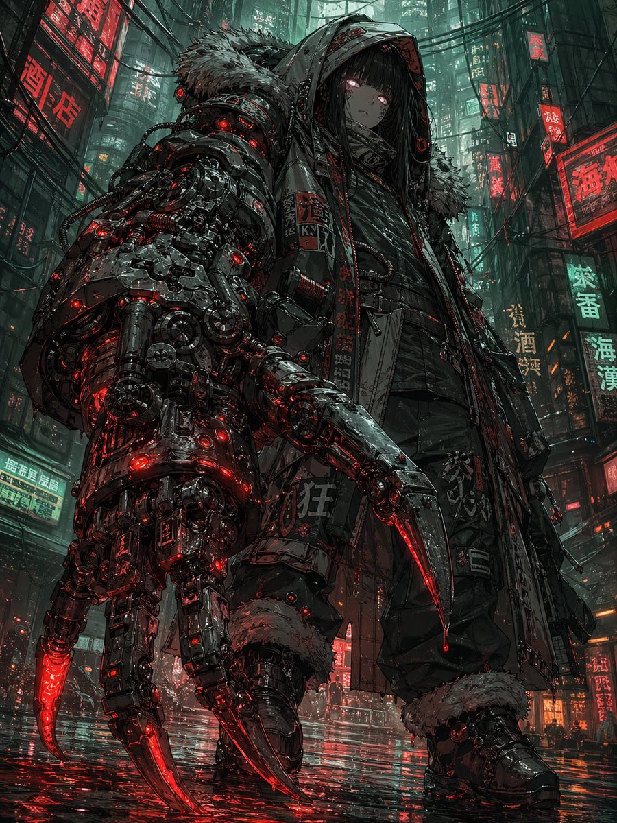 Neon Rain Mech Claw Girl