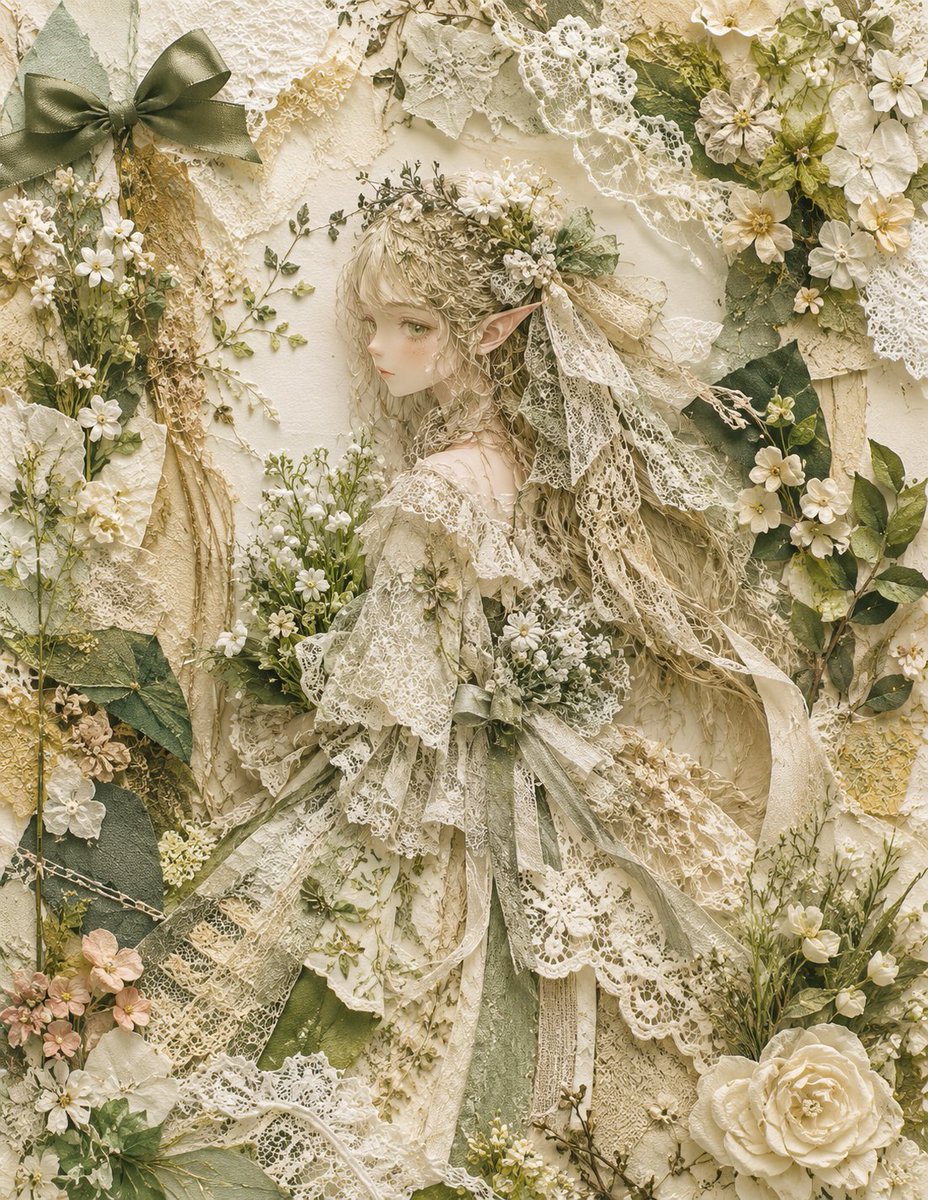Elf Maiden Lace Collage Portrait