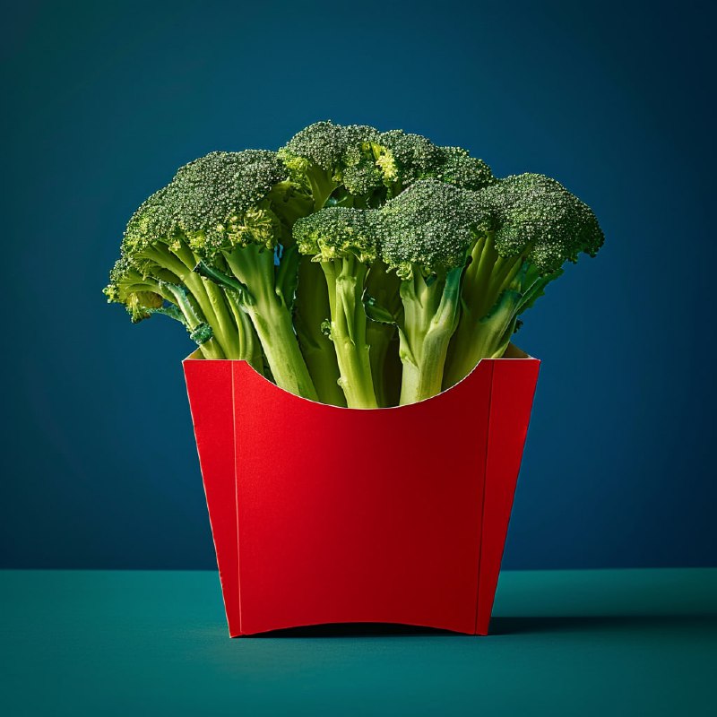 Red French Fry Box Filled With Broccoli Studio Photo