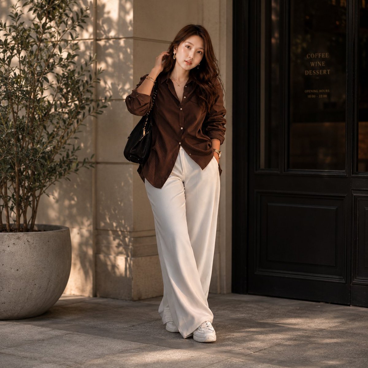 Chic Street Fashion At European Cafe
