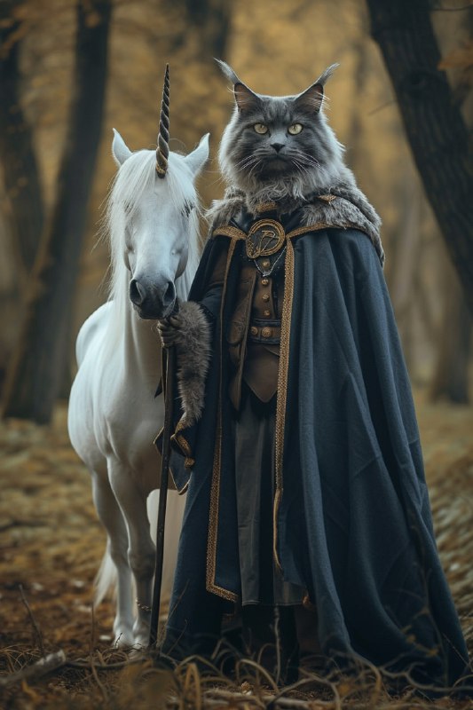 Maine Coon Cat in Ravenclaw Robes With Forest Unicorn