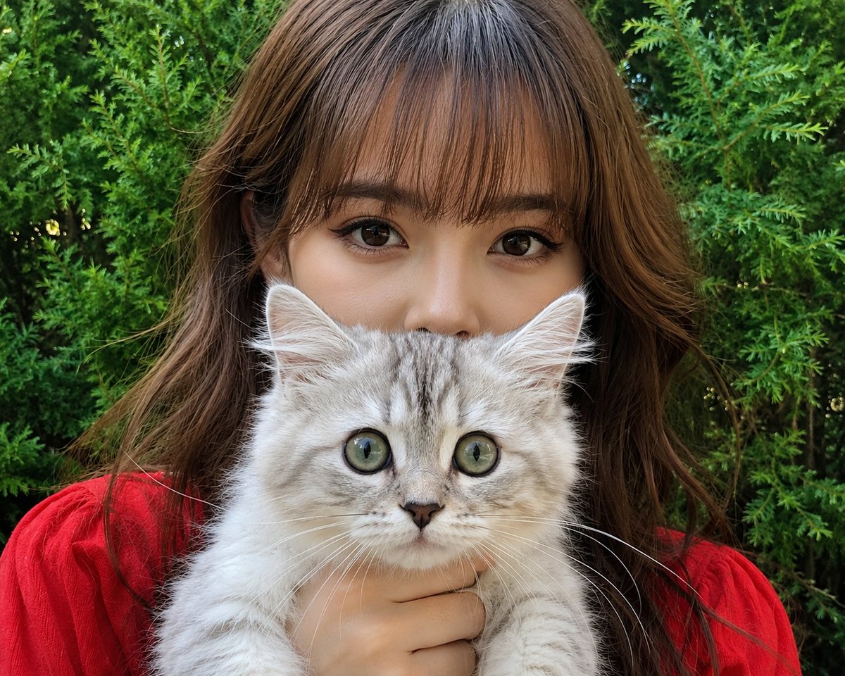 Girl Holding Curious Kitten
