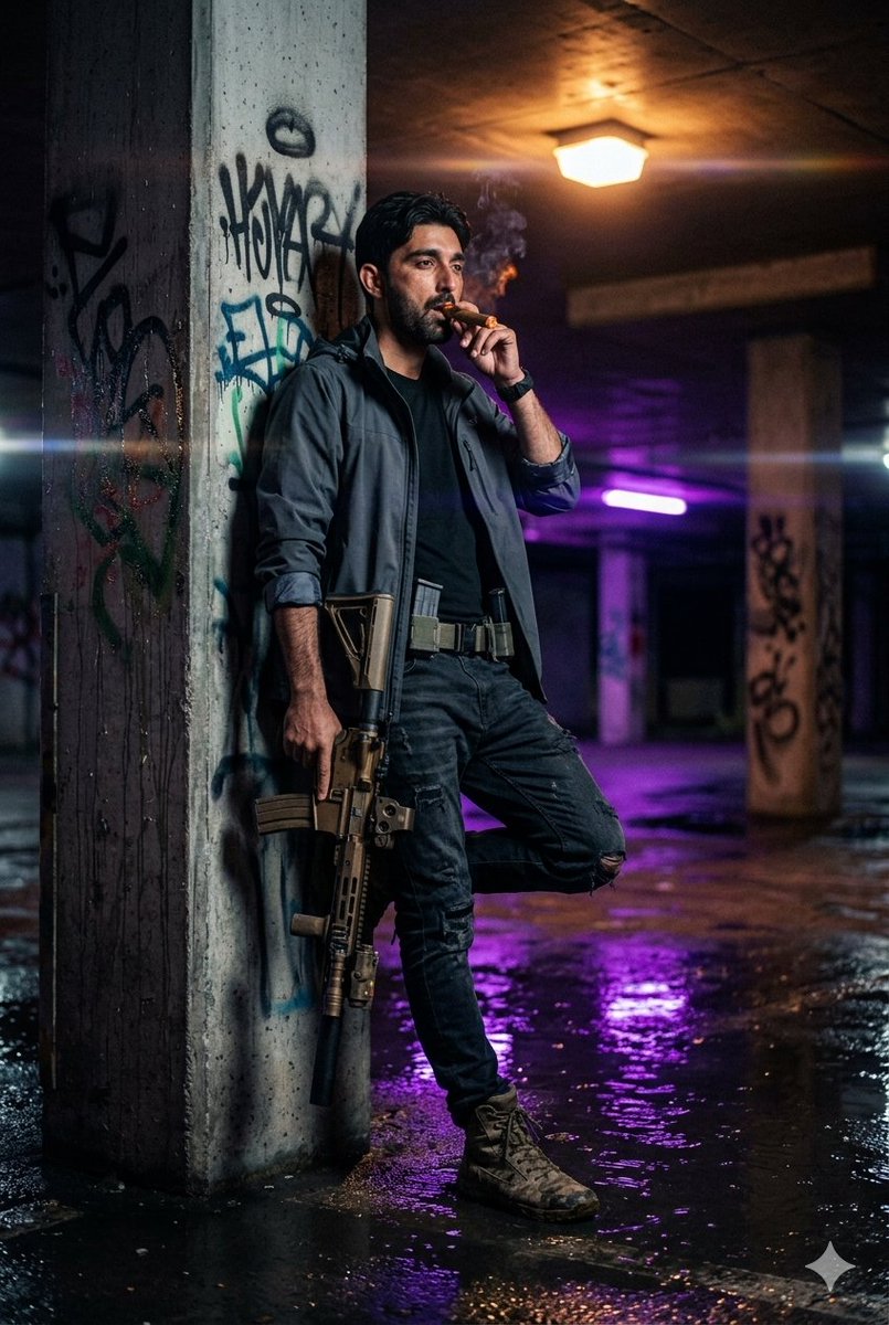 Neon Noir Gunman Cigar Rain
