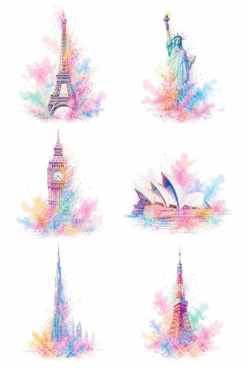 Pastel Landmarks Dissolving Art