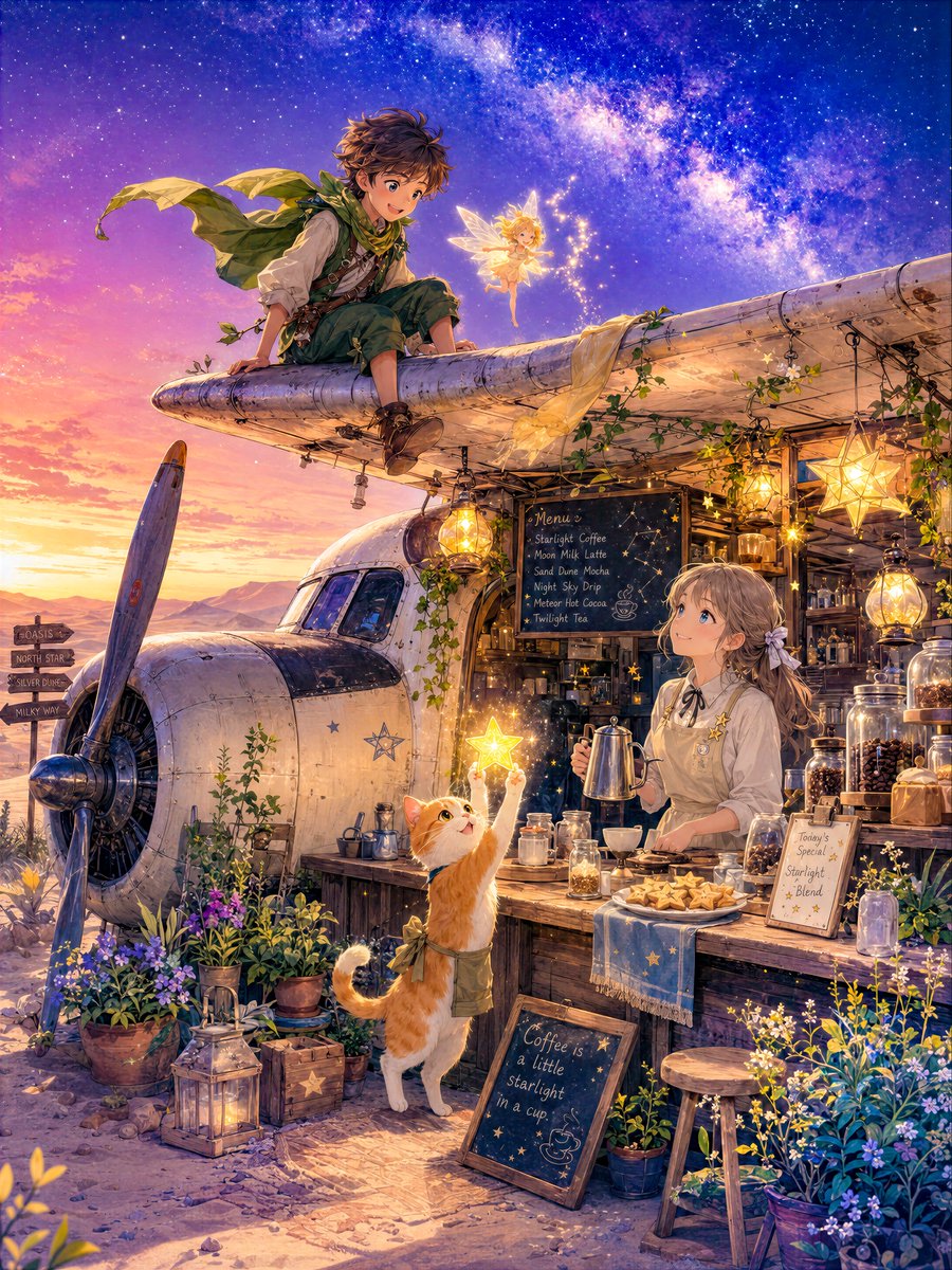Starry Night Airplane Cafe Fantasy