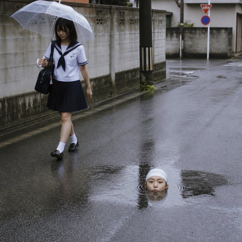 Rainy Street Surrealism: Rising Head