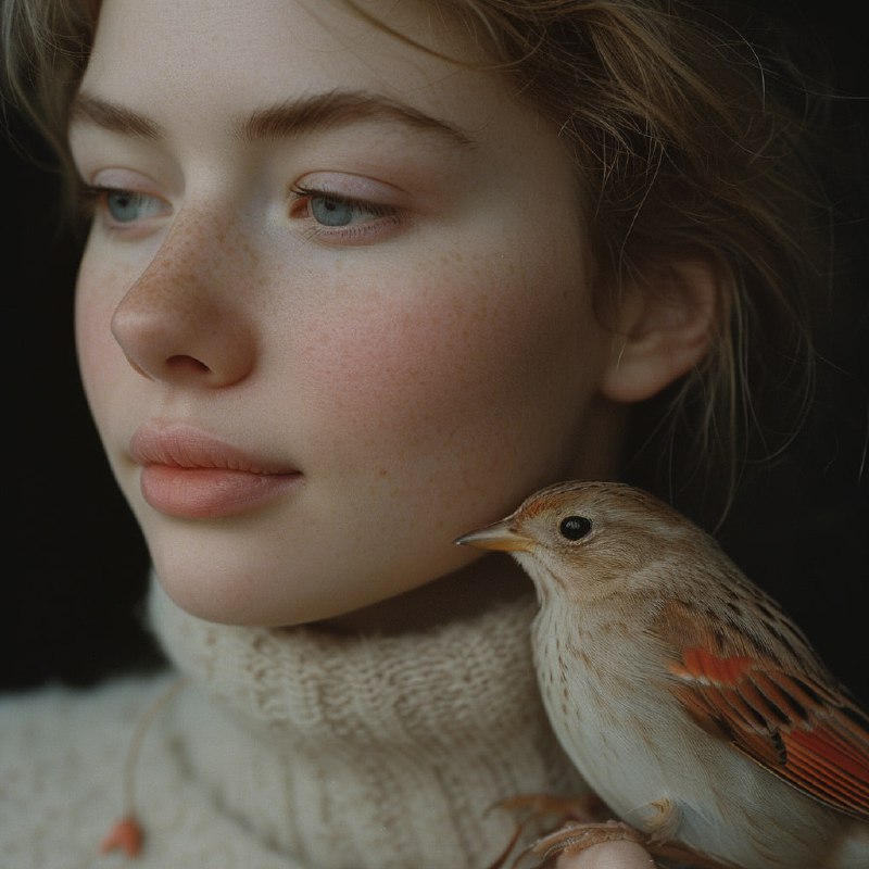 Surreal Icelandic Woman With Bird Metamorphosis Portrait